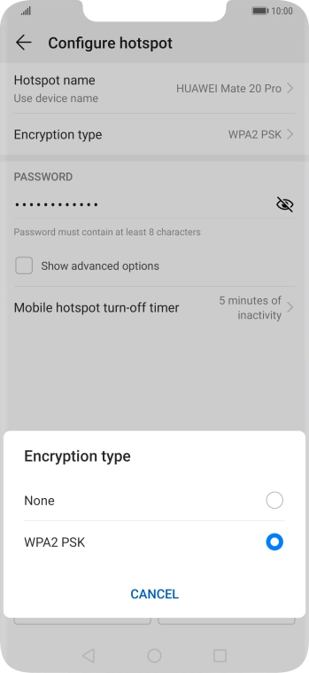 Press WPA2 PSK to password protect your Wi-Fi hotspot.