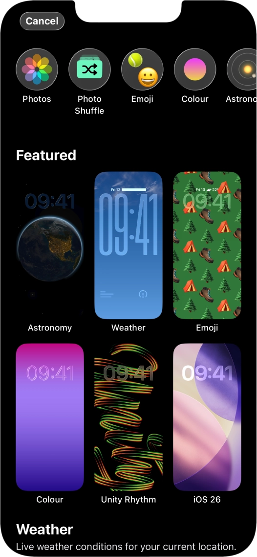 Press the required category and follow the instructions on the screen to select the required background image.