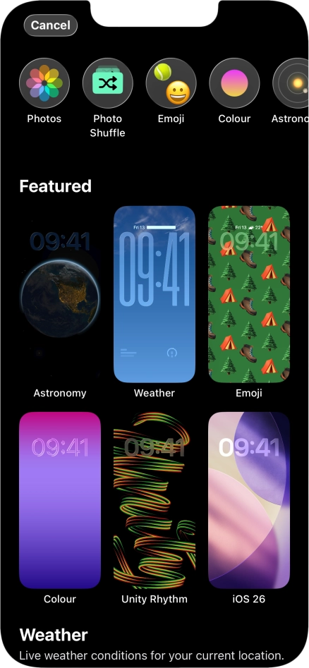 Press the required category and follow the instructions on the screen to select the required background image.