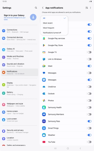 Press the required setting.
