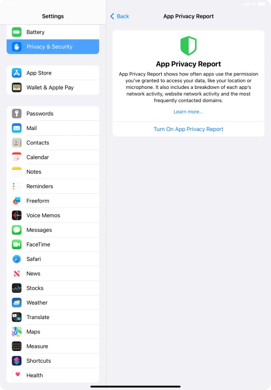 Press Turn On App Privacy Report to turn on the function.