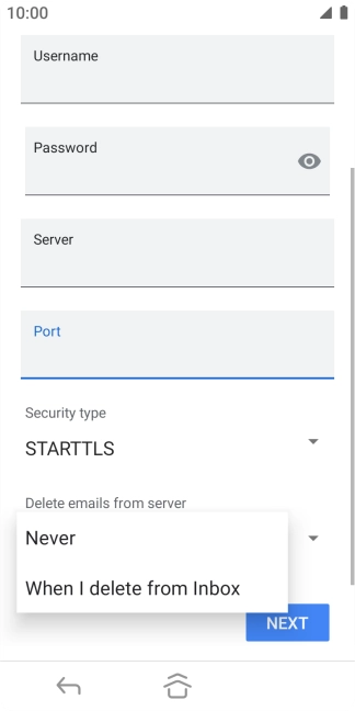 Press Never to keep email on the server when you delete them on your phone.