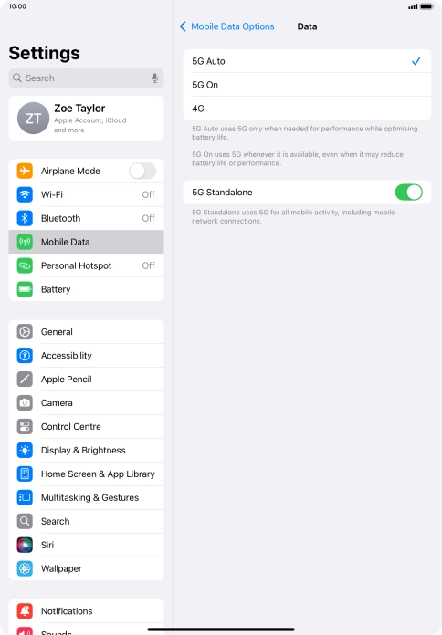 To turn on automatic switch between 5G and 4G, press 5G Auto.