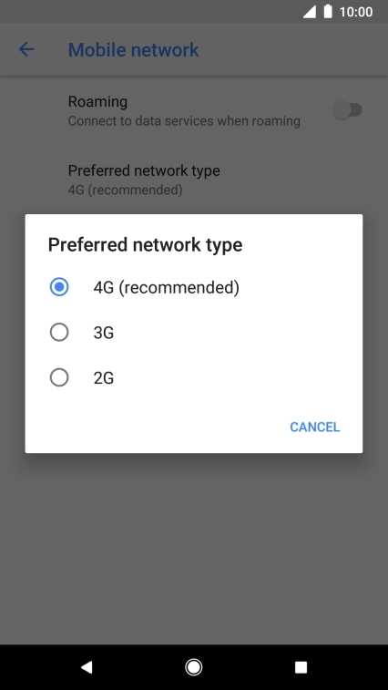 Press the required network mode.