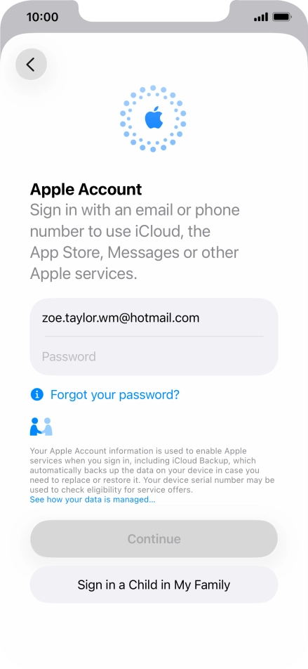 Press Password and key in the password for your Apple Account.