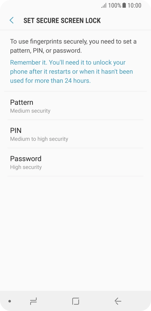 Press the required setting and follow the instructions on the screen to create an additional phone lock code.