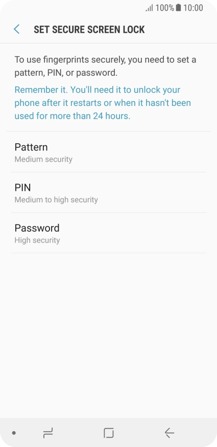 Press the required setting and follow the instructions on the screen to create an additional phone lock code.