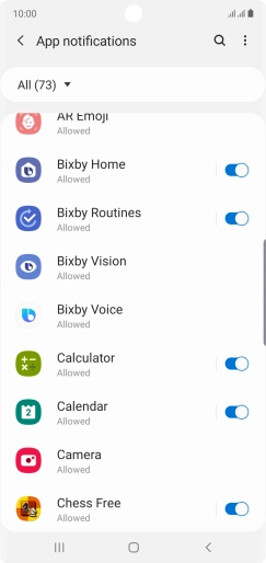 Press the indicators next to the required apps to turn the function on or off.