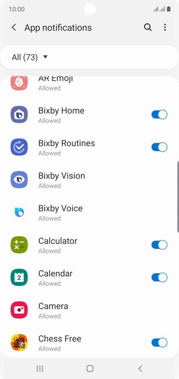 Press the indicators next to the required apps to turn the function on or off.