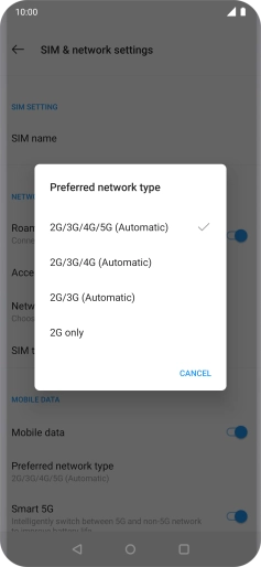 Press the required network mode.