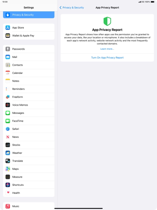Press Turn On App Privacy Report to turn on the function.