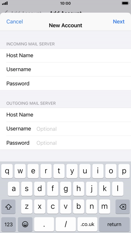 Press Username and key in the username for your email account.