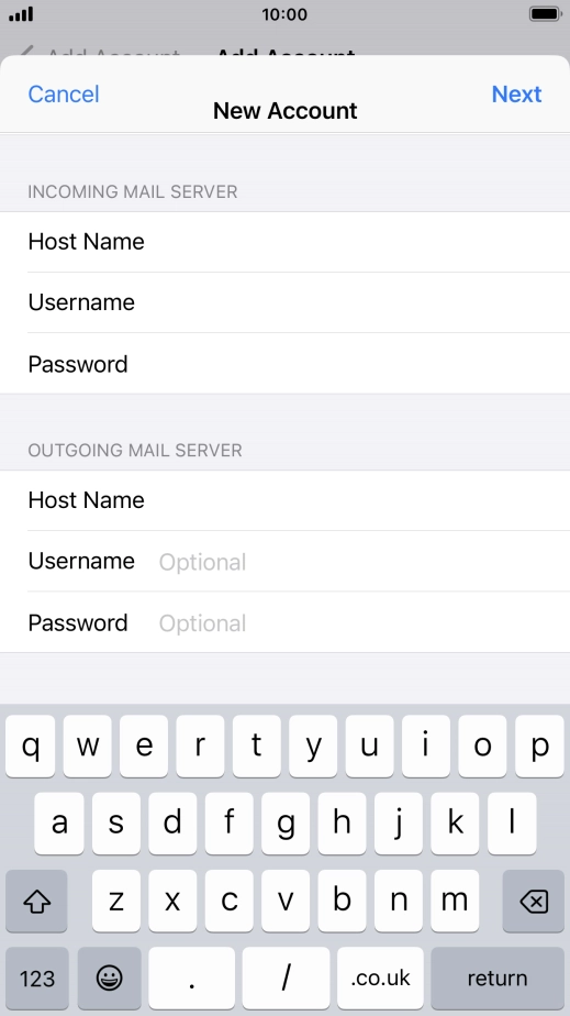 Press Username and key in the username for your email account.
