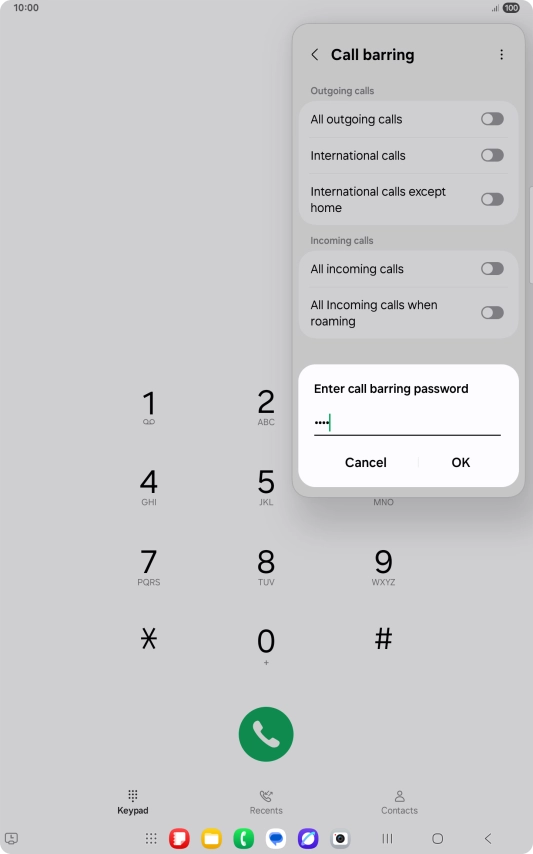 Key in your barring password and press OK.