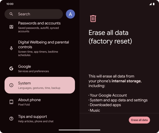 Press Erase all data.