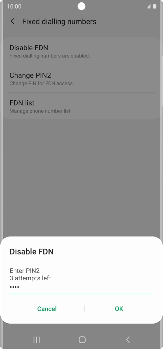 Key in your PIN2 and press OK. The default PIN2 is 0000.