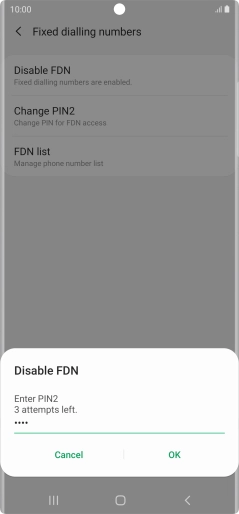 Key in your PIN2 and press OK. The default PIN2 is 0000.
