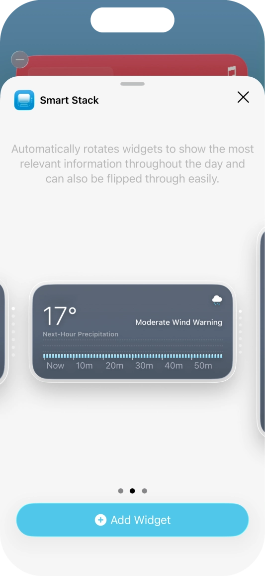 Slide your finger right or left on the screen to select the required widget size.