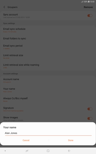 Key in the required sender name and press Done.