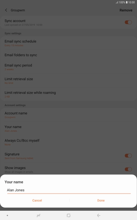 Key in the required sender name and press Done.