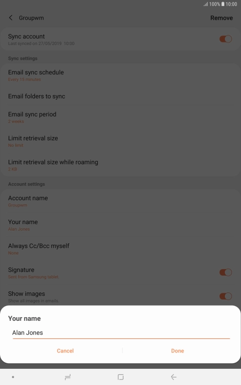 Key in the required sender name and press Done.