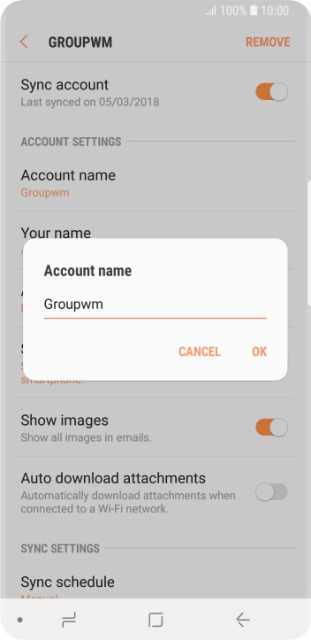 Key in the required name for the email account and press OK.