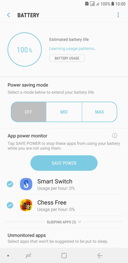 Press the required setting.