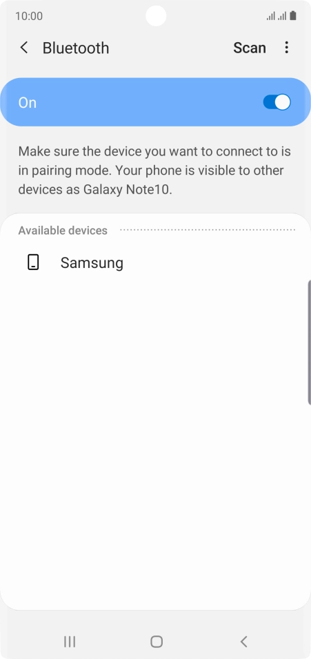 Press the required Bluetooth device and follow the instructions on the screen to pair the device with your phone.