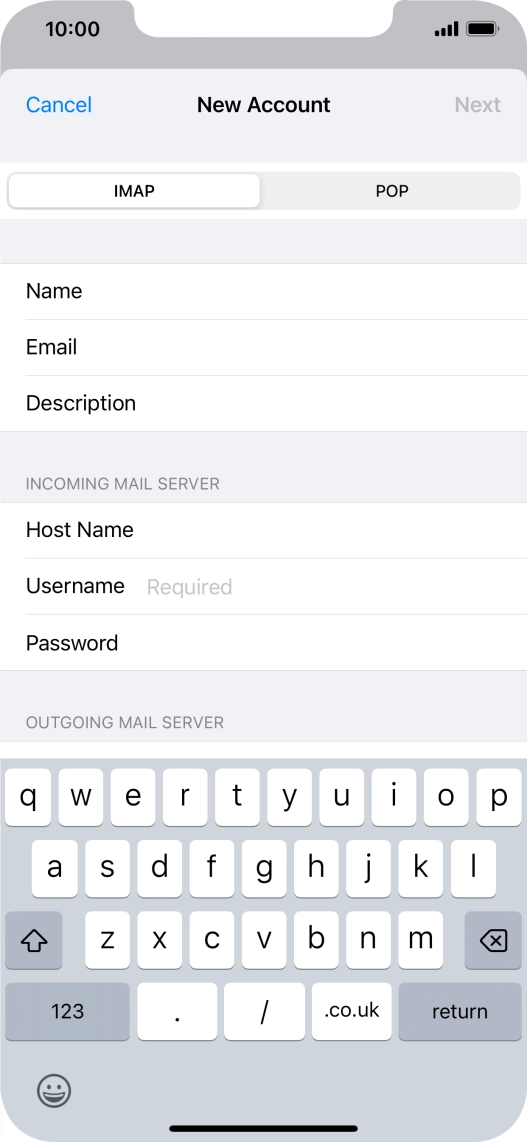 Press Username and key in the username for your email account.
