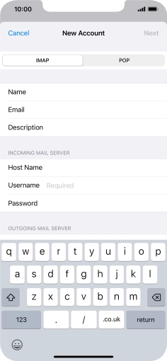 Press Username and key in the username for your email account.