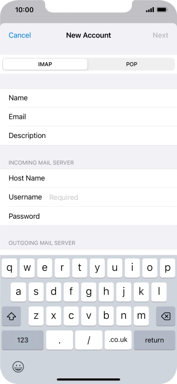 Press Username and key in the username for your email account.