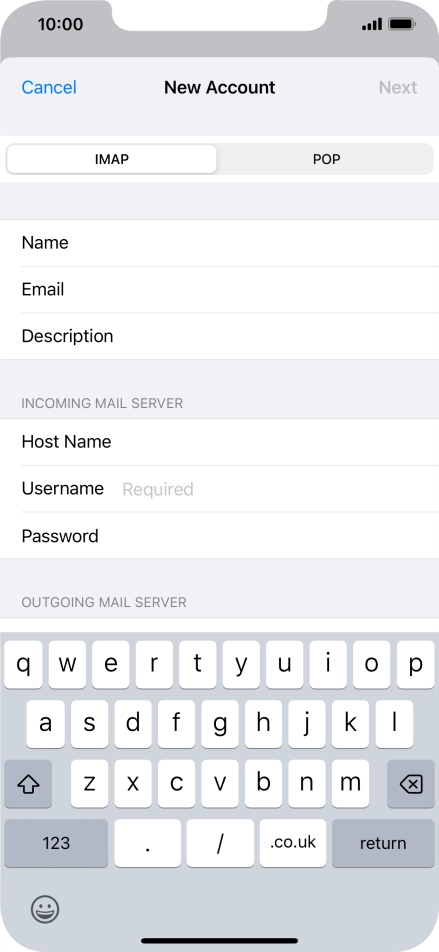Press Username and key in the username for your email account.