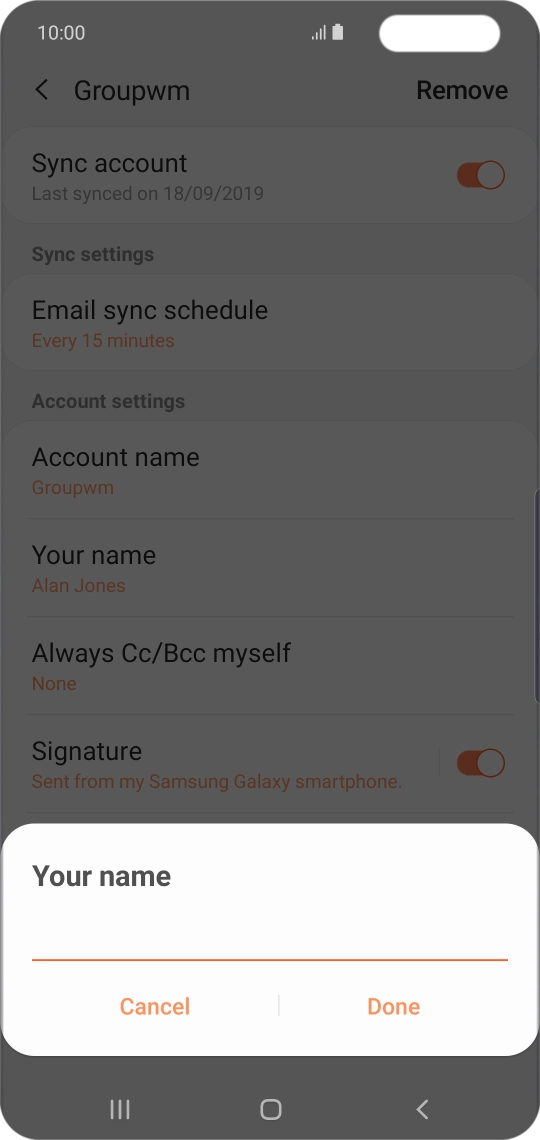 Key in the required sender name and press Done.