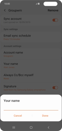 Key in the required sender name and press Done.