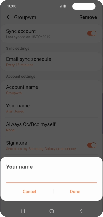 Key in the required sender name and press Done.