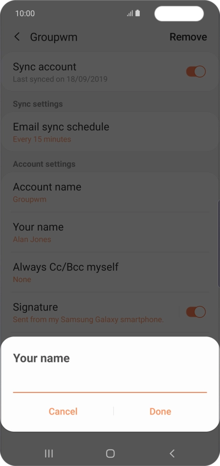 Key in the required sender name and press Done.