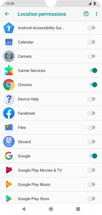 Press the indicator next to the required app to turn the function on or off.