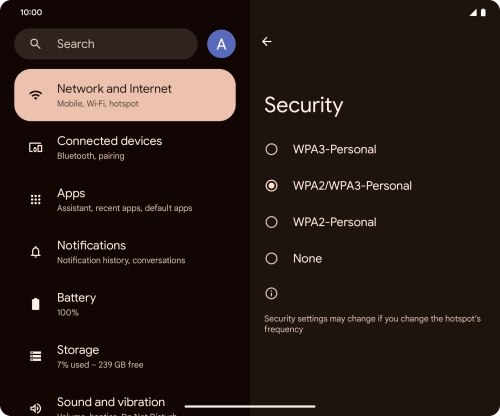 Press WPA3-Personal to password protect your Wi-Fi hotspot.