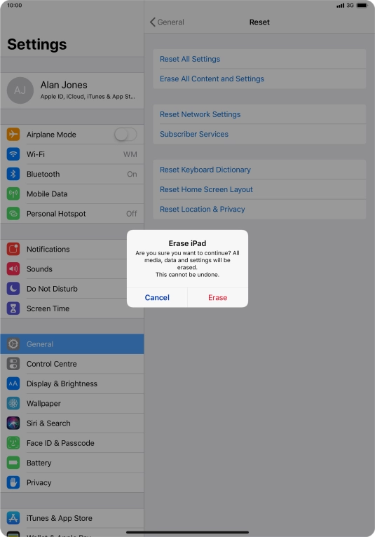 Press Erase. Wait a moment while the factory default settings are restored. Follow the instructions on the screen to set up your tablet and prepare it for use.