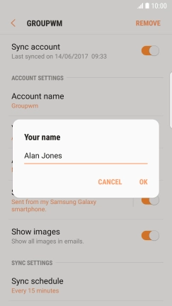 Key in the required sender name and press OK.