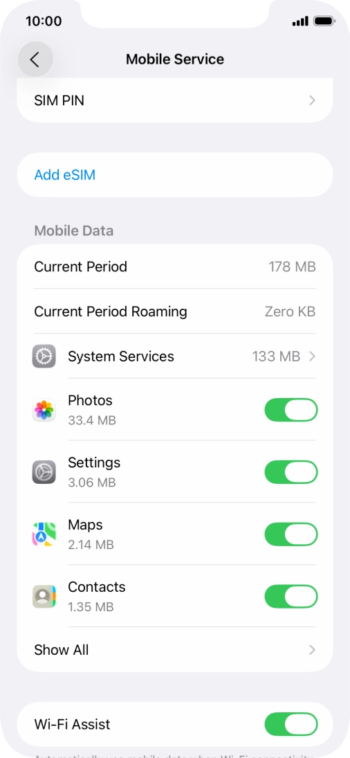The total data usage is displayed next to Current Period.
