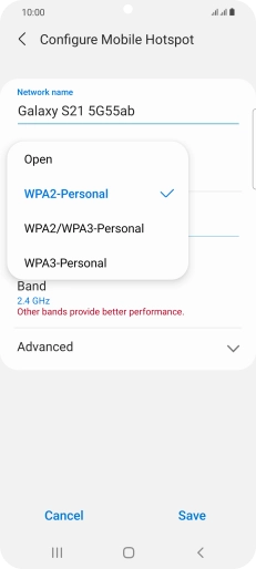 Press WPA2-Personal to password protect your Wi-Fi hotspot.