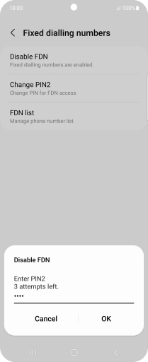 Key in your PIN2 and press OK. The default PIN2 is 0000.