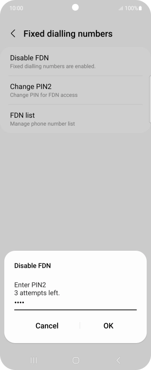 Key in your PIN2 and press OK. The default PIN2 is 0000.