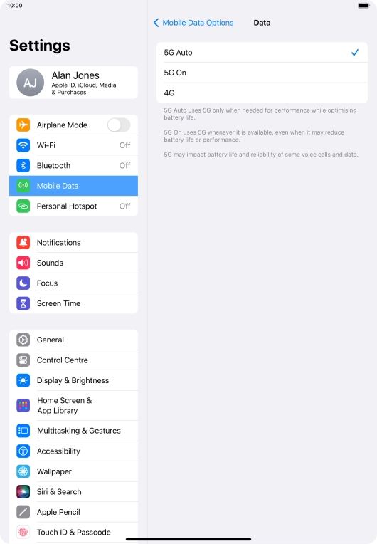 To turn on automatic switch between 5G and 4G, press 5G Auto.