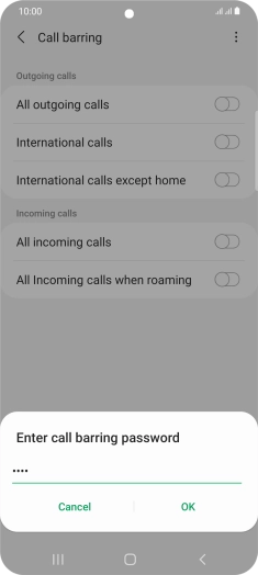 Key in your barring password and press OK.