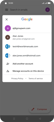 Press the required email account.