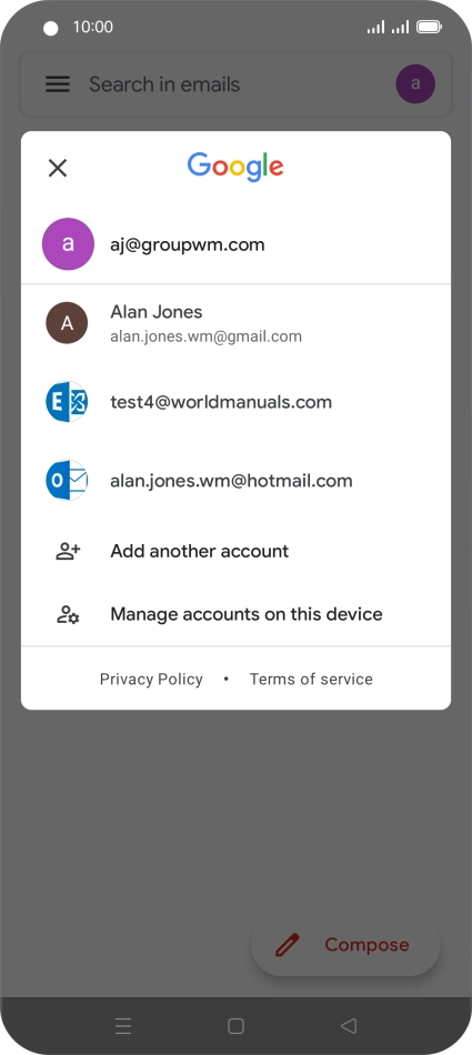Press the required email account.