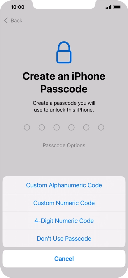 Follow the instructions on the screen to turn on use of phone lock code or press Don't Use Passcode.