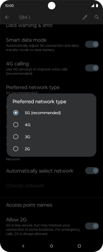 Press the required network mode.